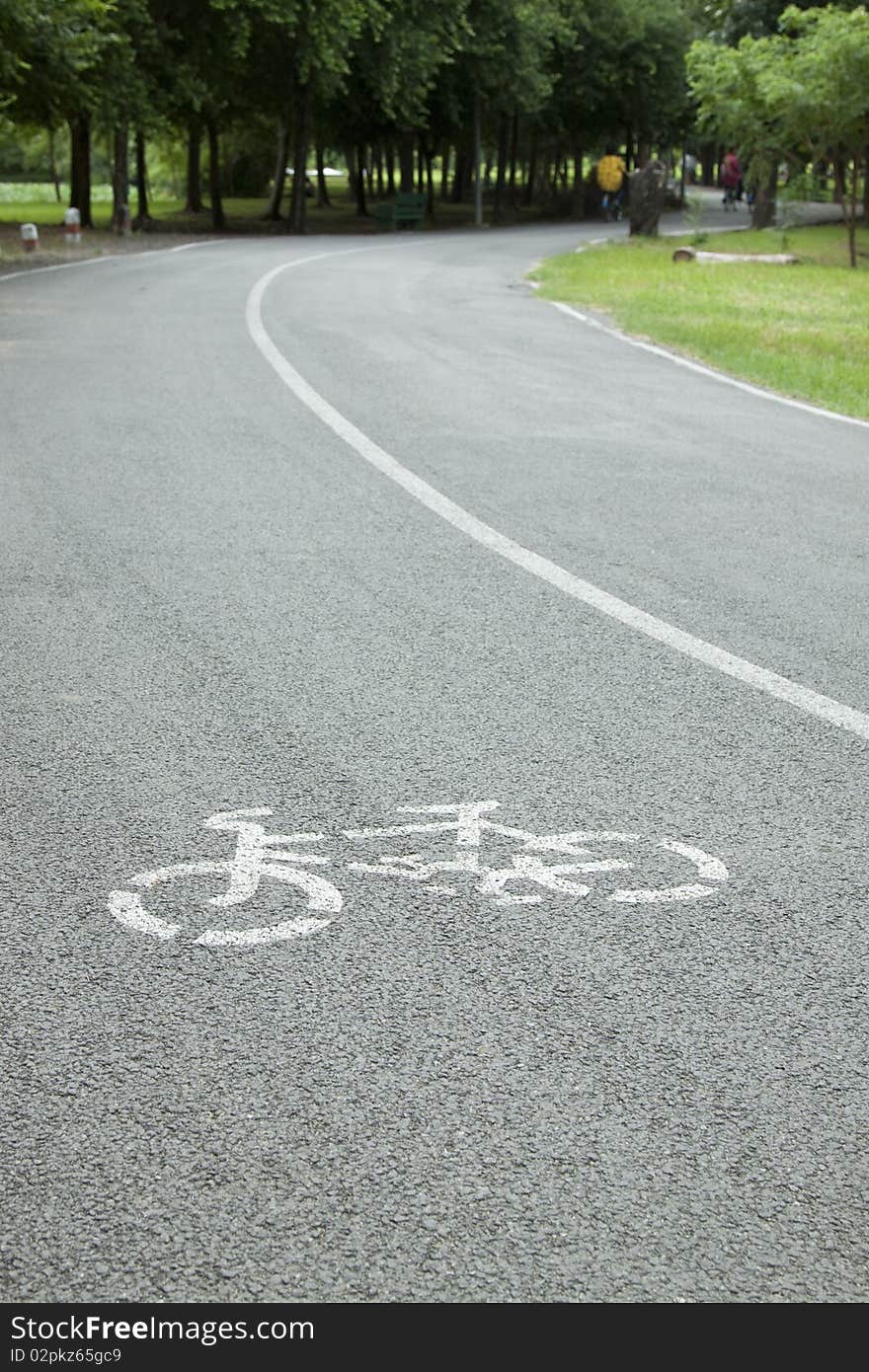 Bicycle road sign painted on the pavement