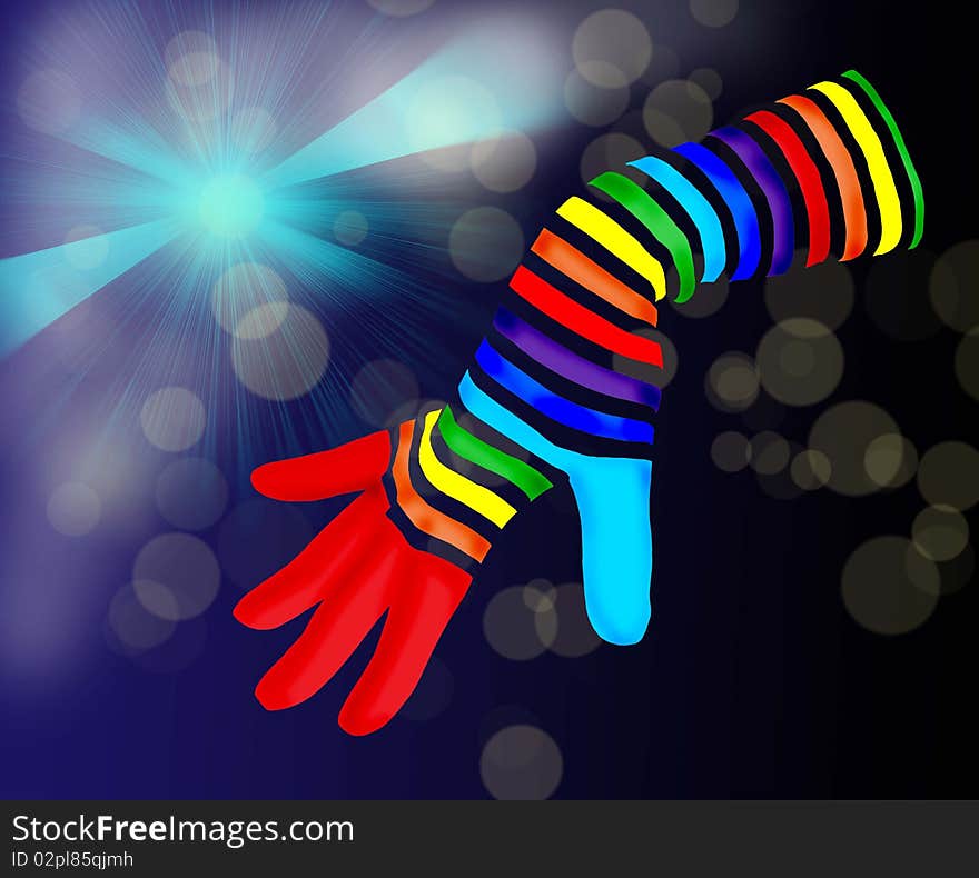 Magic rainbow glove on a black