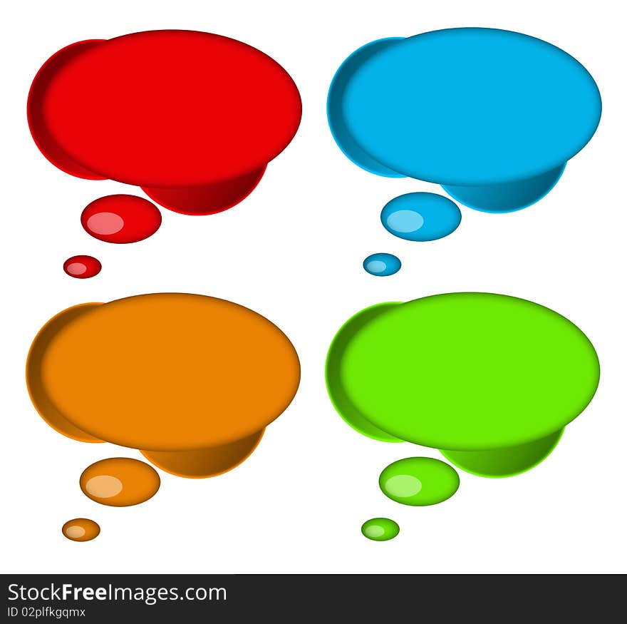 Four speech bubbles in different colors