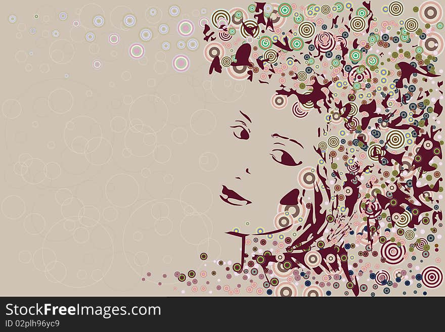 Background with beautiful girl in a retro style - vector illustration. Background with beautiful girl in a retro style - vector illustration