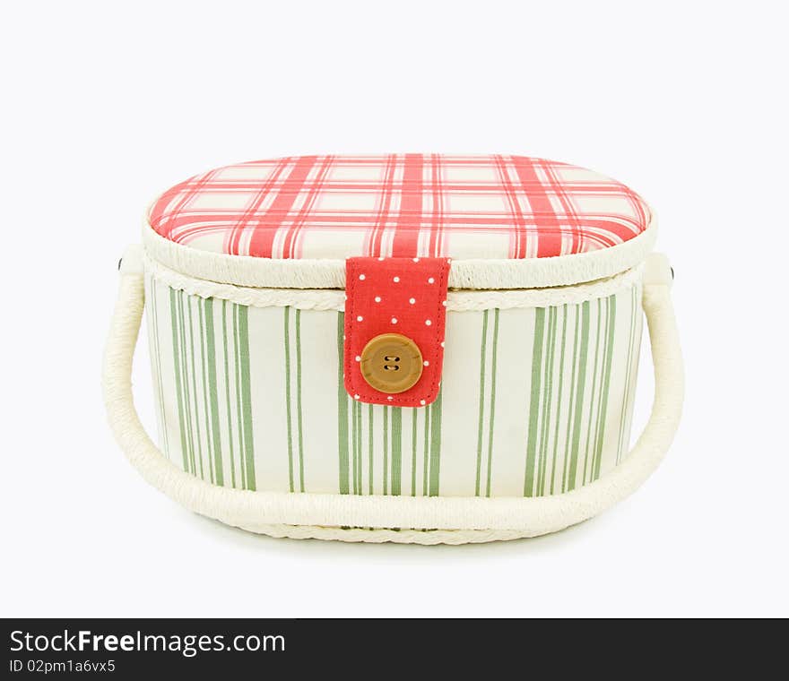 Sewing basket with red stripes