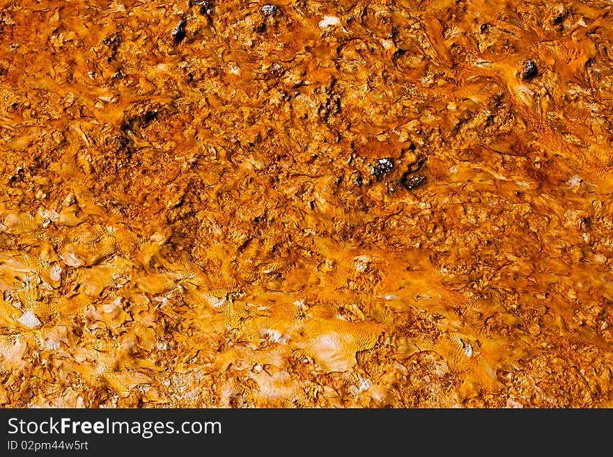 The microbial mat at Yellowstone's Midway Geyser Basin creates a colorful abstract. The microbial mat at Yellowstone's Midway Geyser Basin creates a colorful abstract.