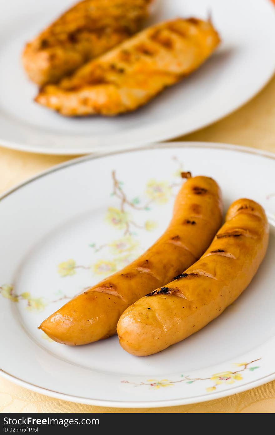 Lunch,served fresh gold meat cutlet,sausage. Lunch,served fresh gold meat cutlet,sausage.