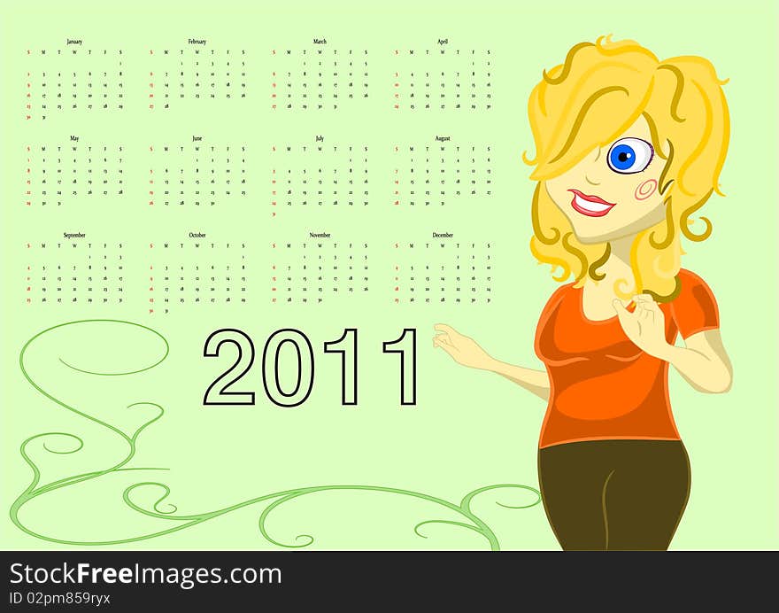 2011 Vector Calendar With Smiling Woman