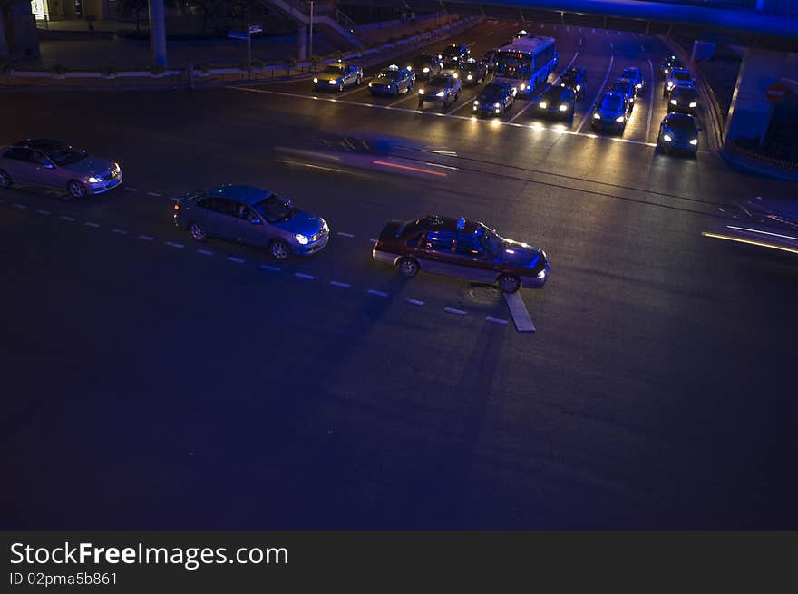 Night traffic under the highway in shanghai