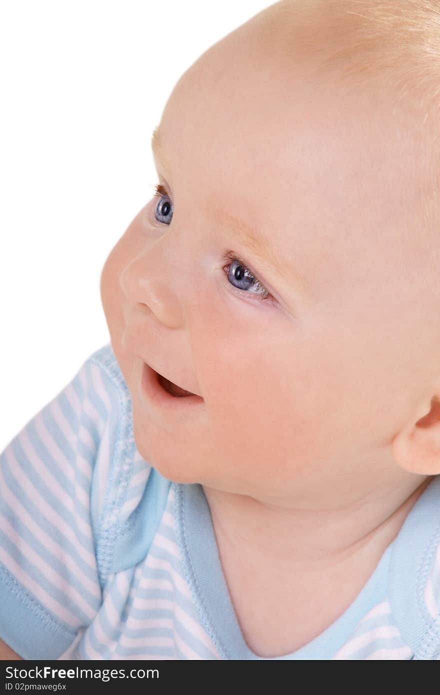 Portrait of little laughing baby-boy on white background. Portrait of little laughing baby-boy on white background