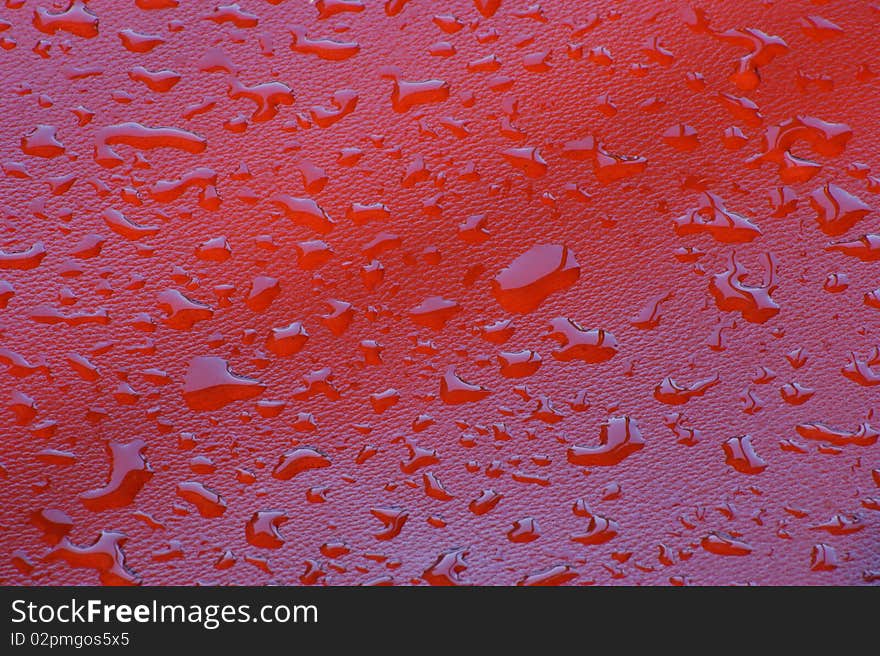 Water drops on red background