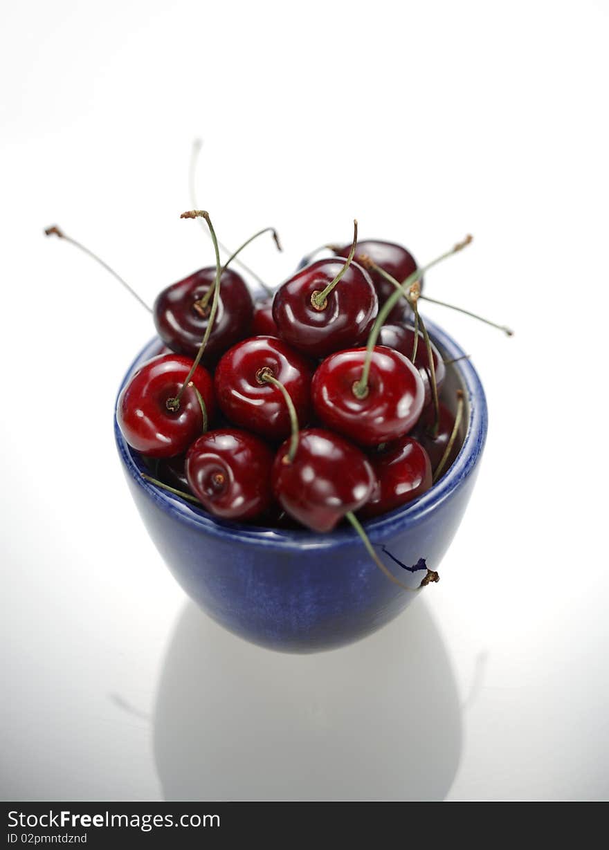 Cherries in Blue Bowl