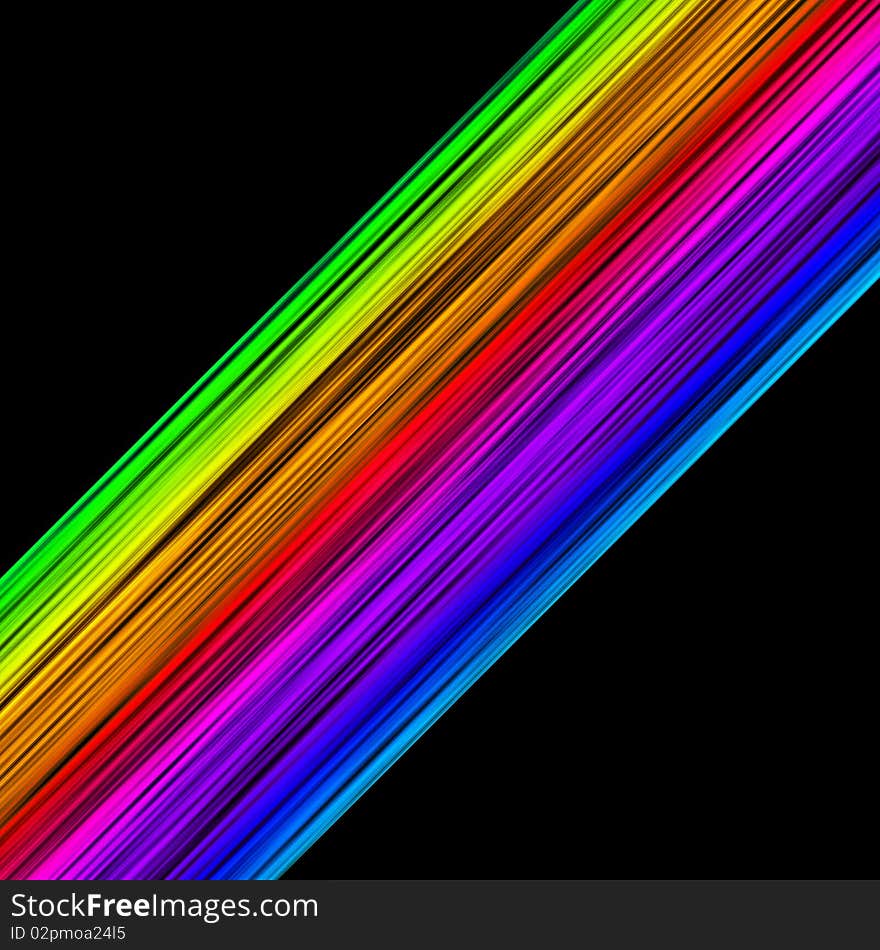 Abstract colourful lines of a rainbow on a black background