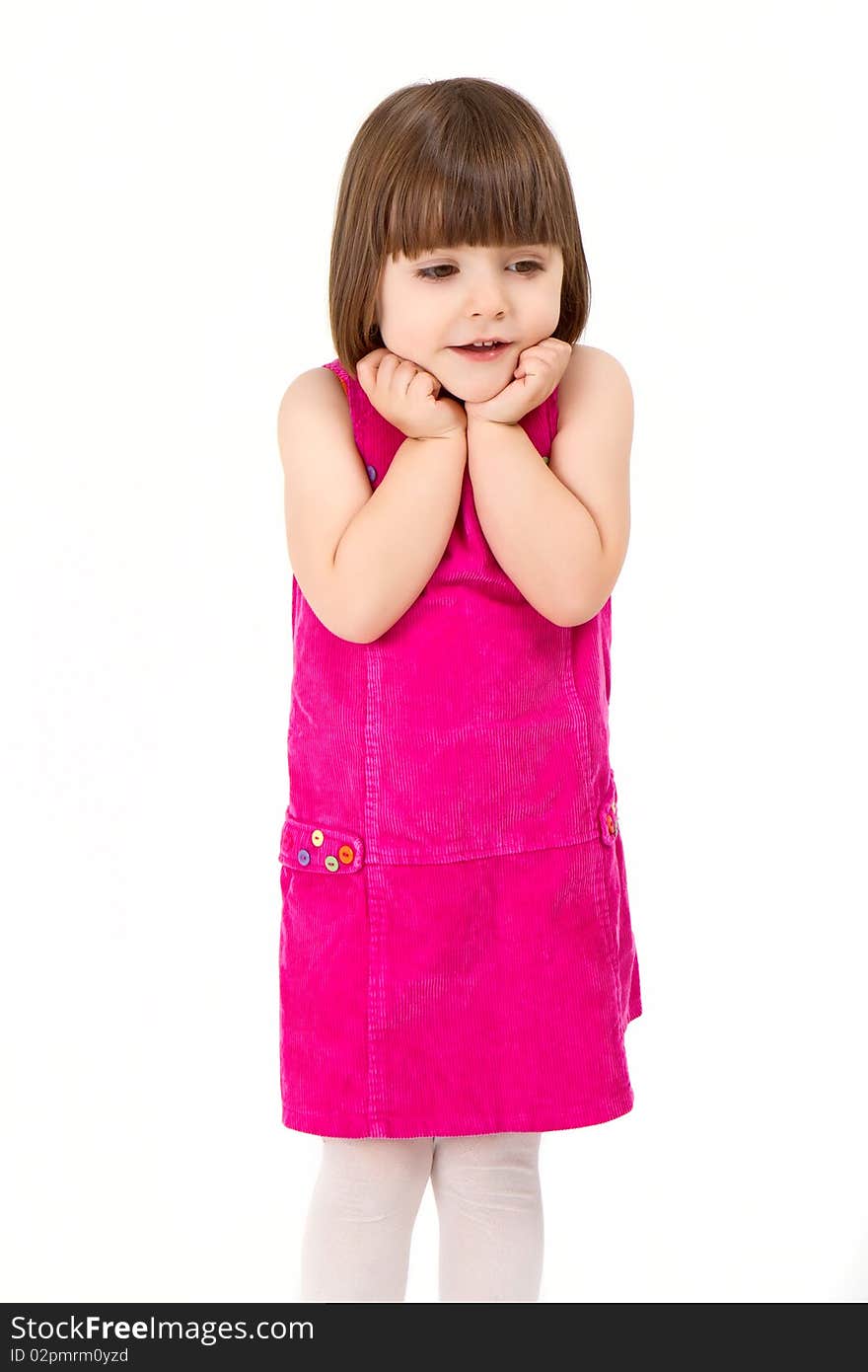 3 years old girl, acting surprised, playing. Shot in the studio. 3 years old girl, acting surprised, playing. Shot in the studio.