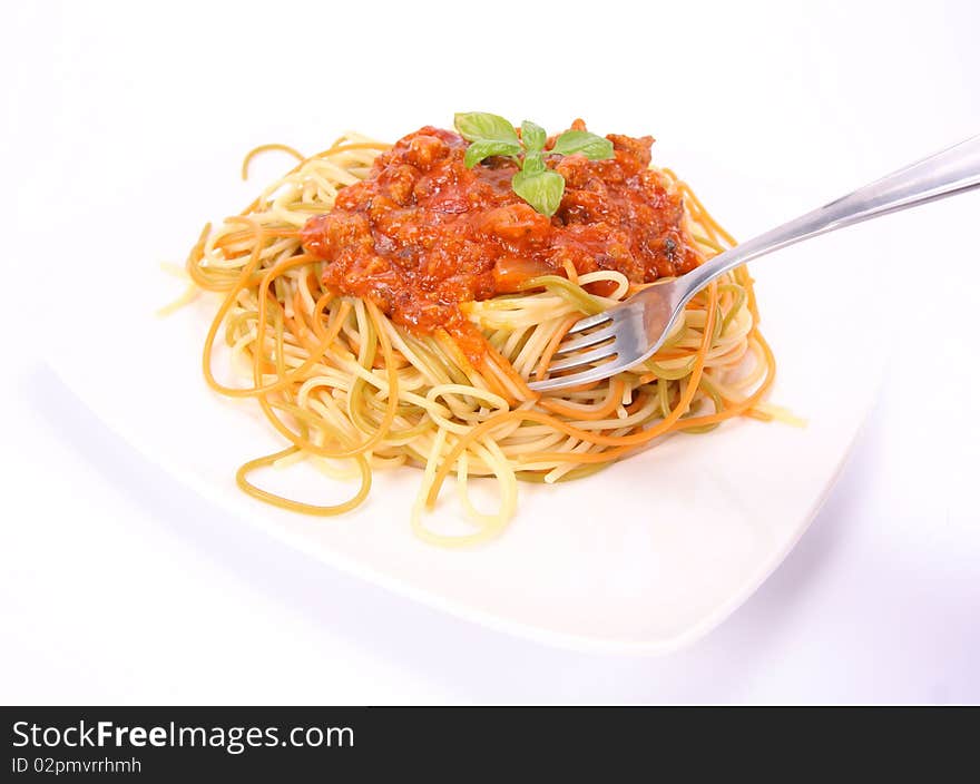 Colorful spaghetti bolognese