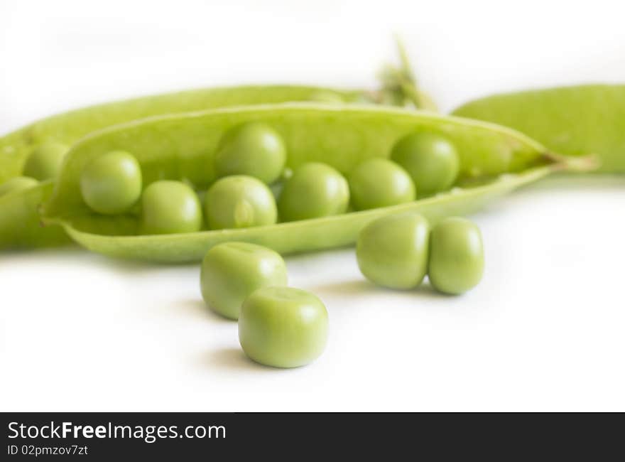 Fresh and tasteful peas in shells