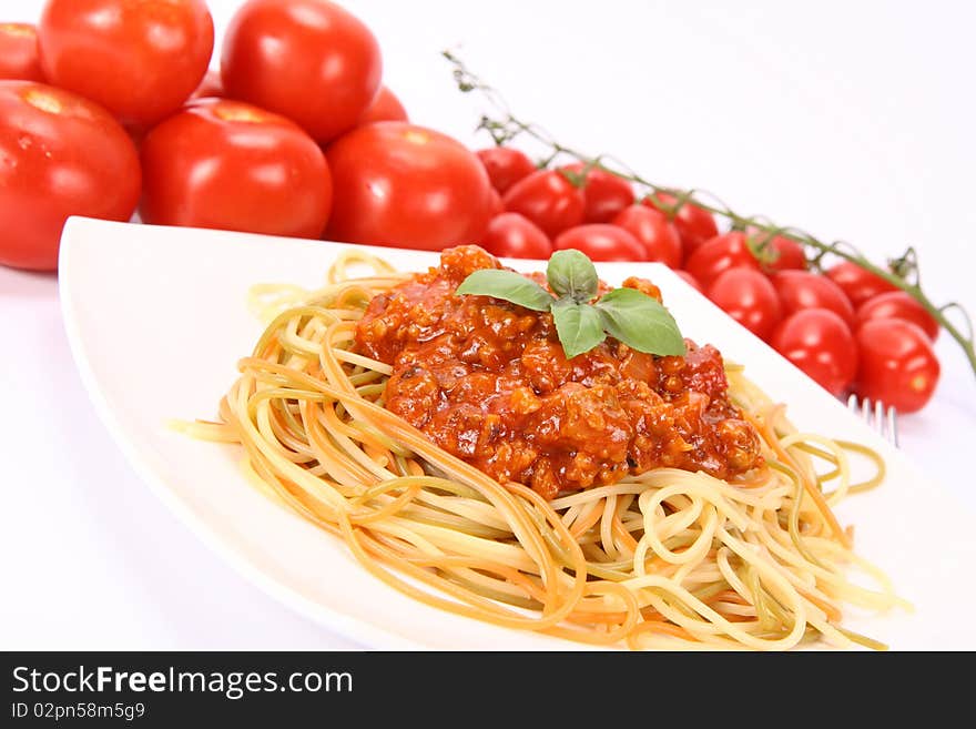 Colorful spaghetti bolognese