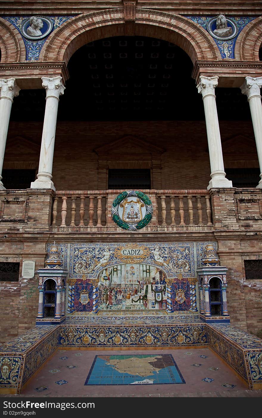 Cadiz Bench In Plaza De Espana, Seville