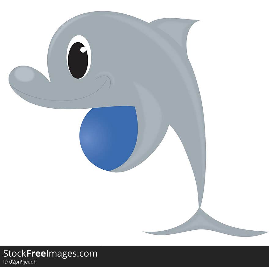 Dolphin with dark blue by a ball. Dolphin with dark blue by a ball