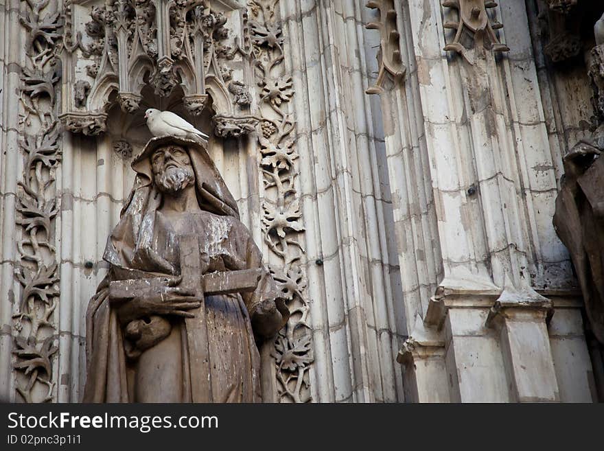 Saints in one of the doors of Seville's cathedral.