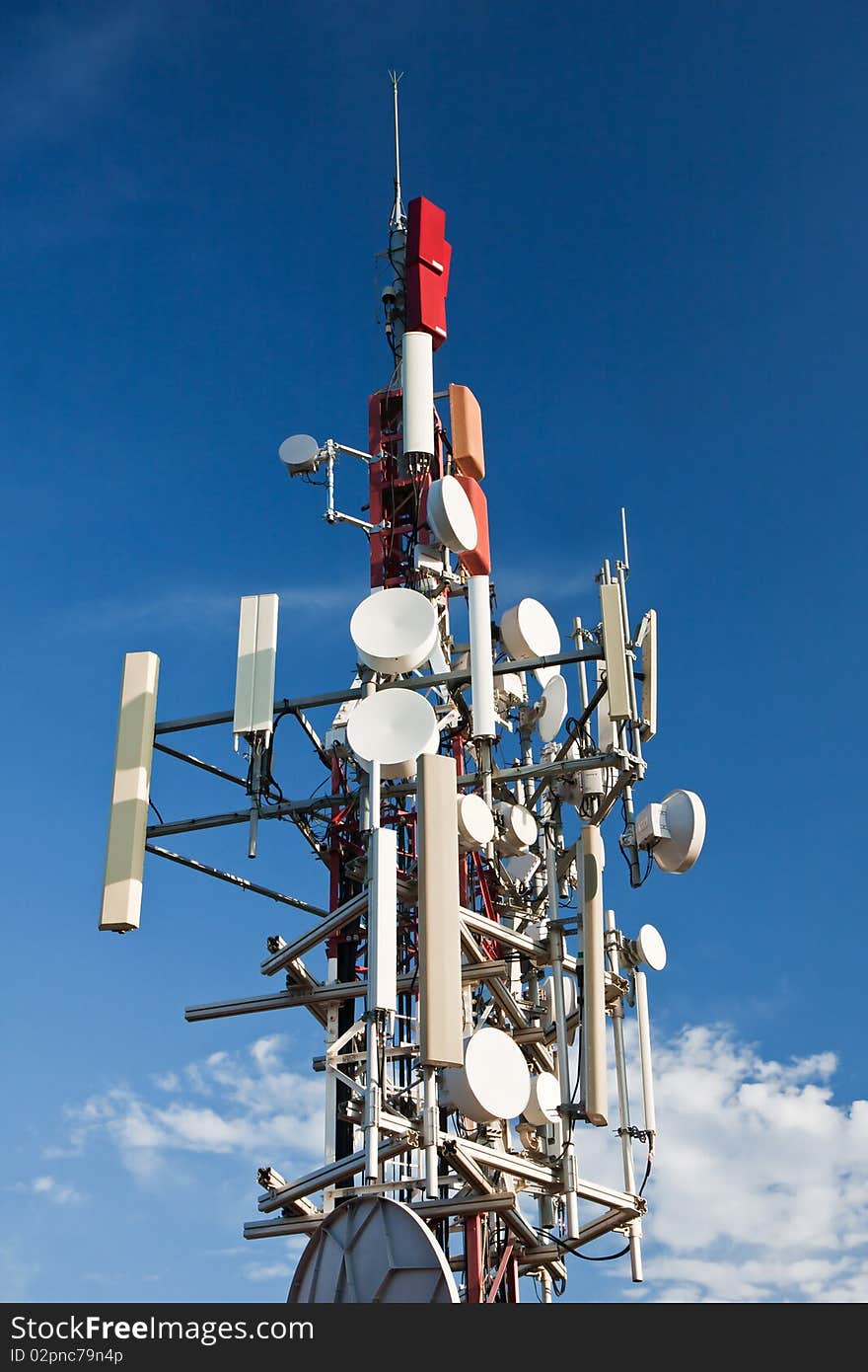A high telecommunication transmitter with blue sky