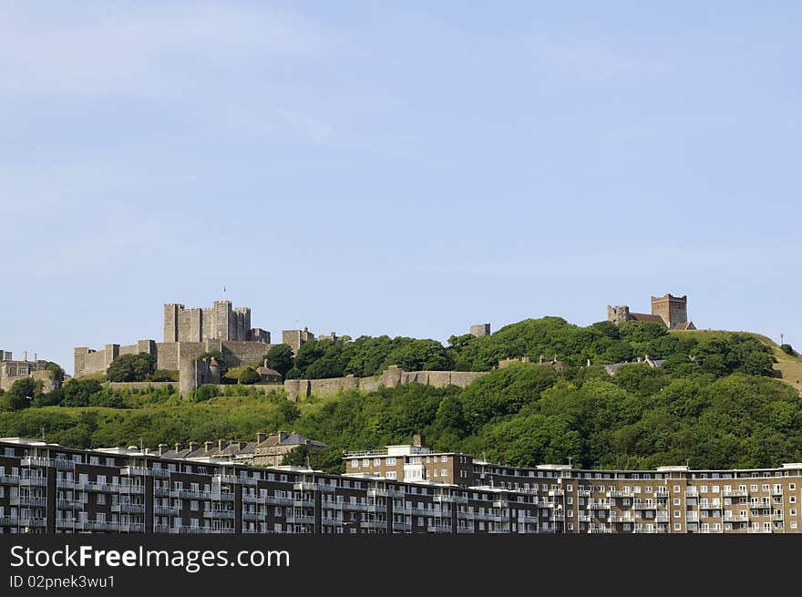 Modern buildings and White Cliffs from Dover UK