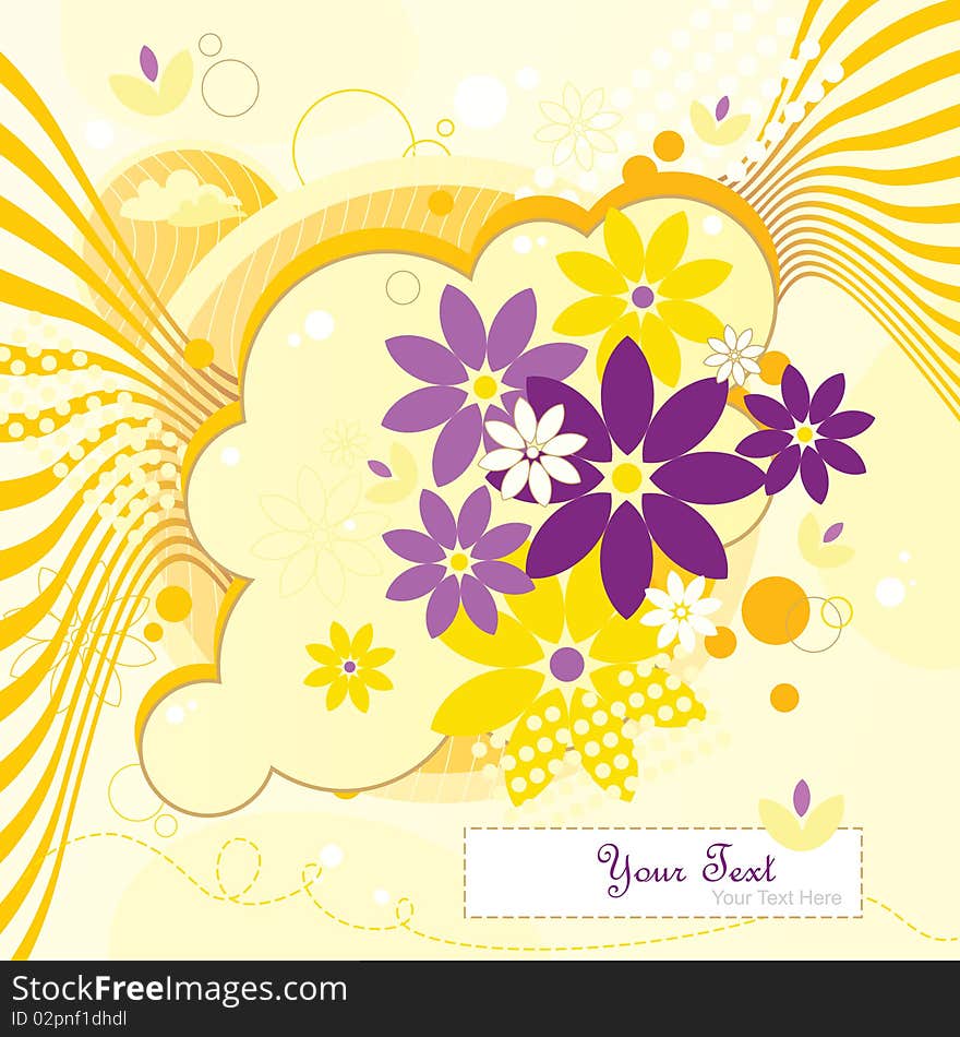 Striped yellow background Sunny Flowers