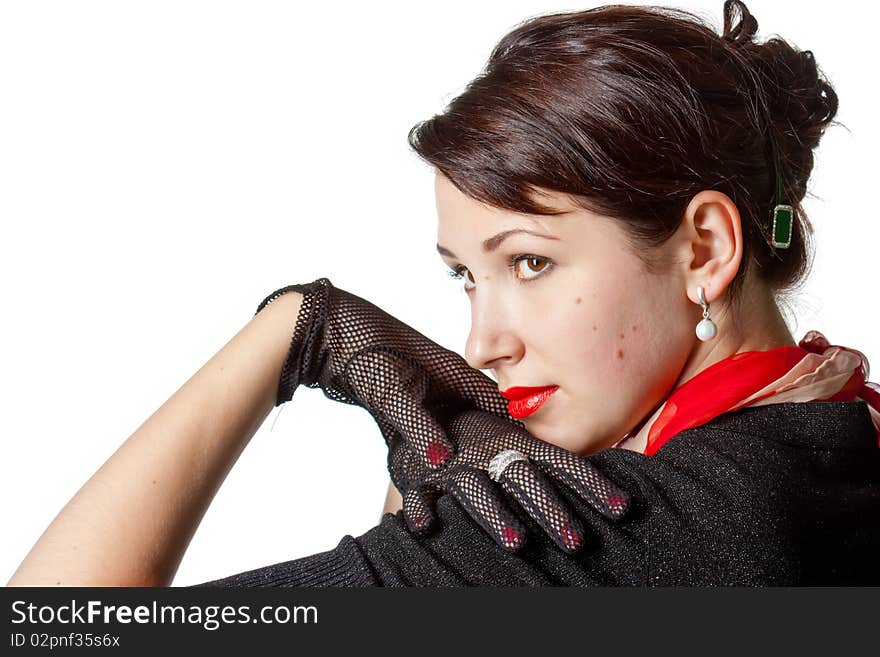 Young beautiful woman with red lips