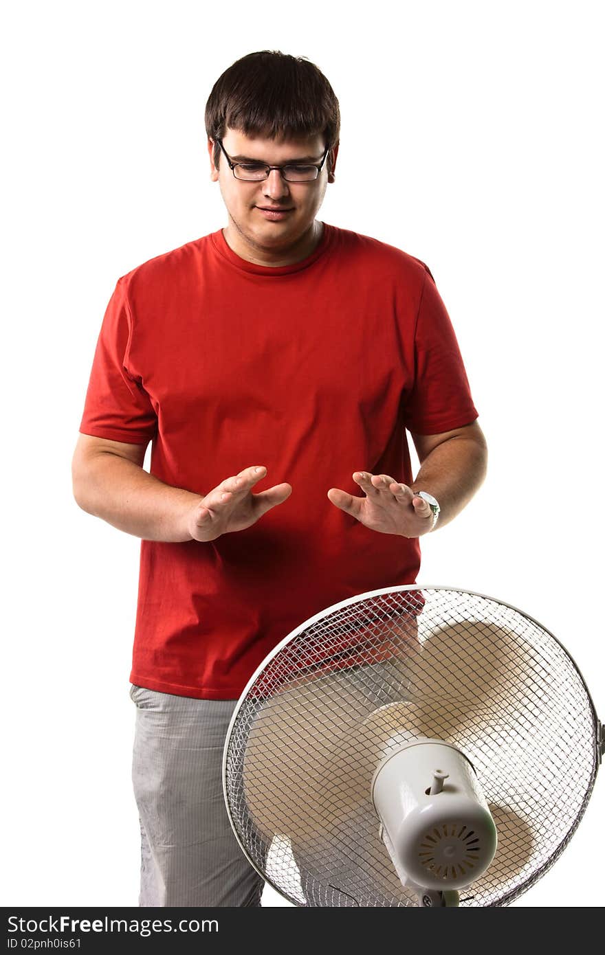 A young man with fan