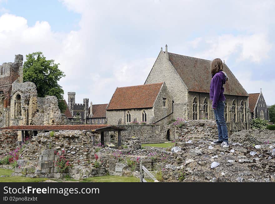 One Young Tourist Admiring Ruins