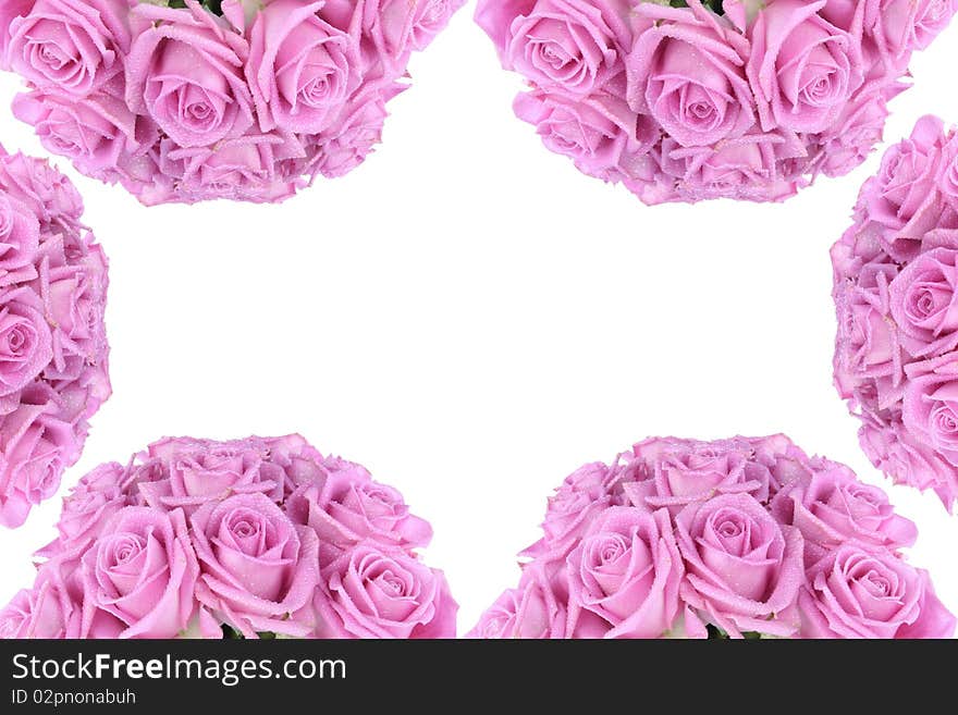 Bouquet of pink roses over white background