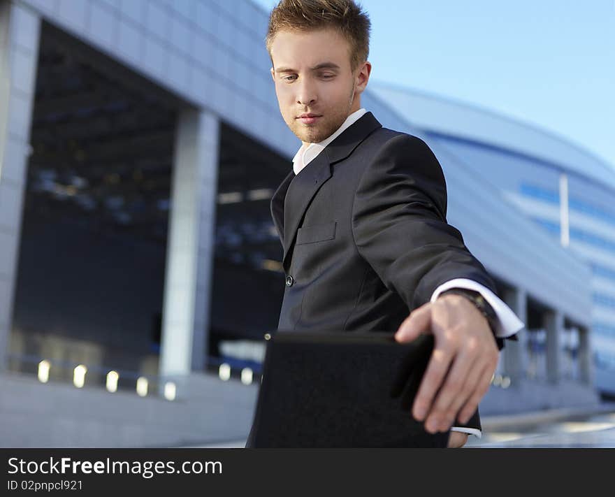 Businessman portrait with laptop. photo. Businessman portrait with laptop. photo