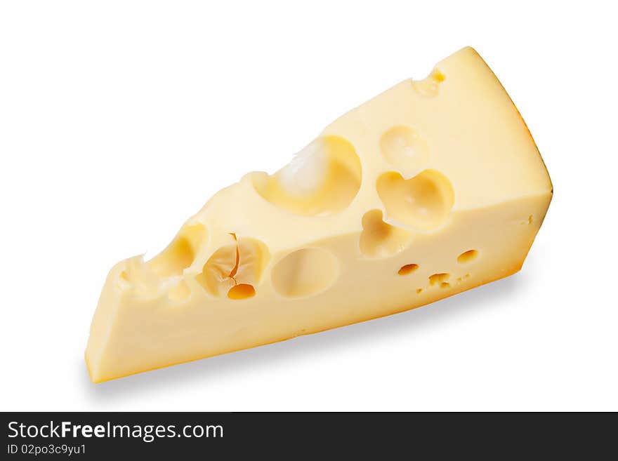 Piece of cheese of Radamer isolated on a white background