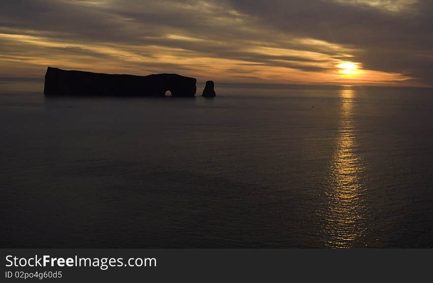 Pierce Rock in Gaspe Quebec as seen at sunrise