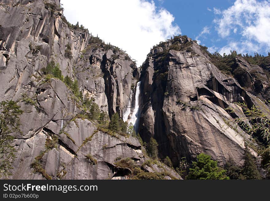 Beautiful waterfall from wild mountain in west china - tibet