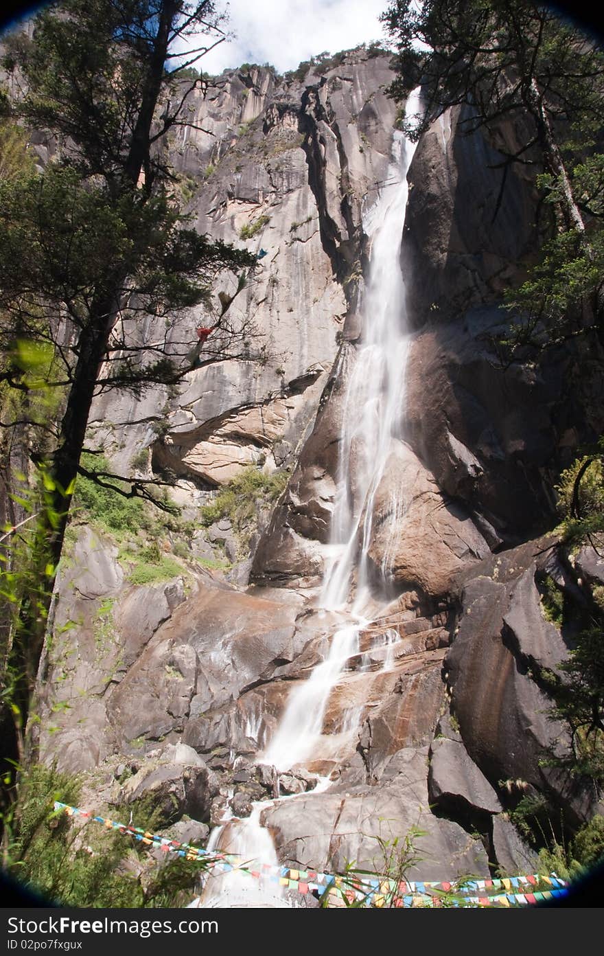 Beautiful waterfall from wild mountain in west china - tibet