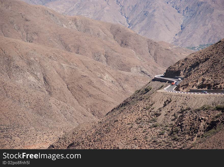 Yellowish mountain road view in tibet of China