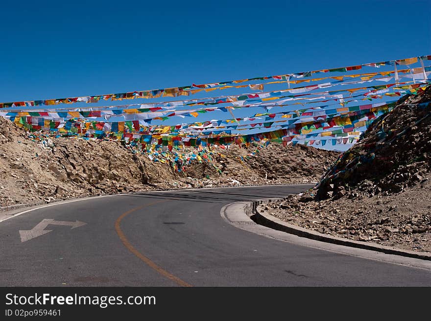 Yellowish mountain road view in tibet of China