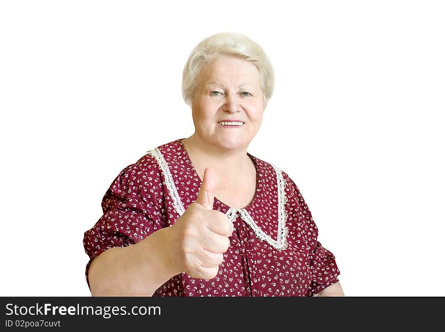 Happy senior woman with thumb up.