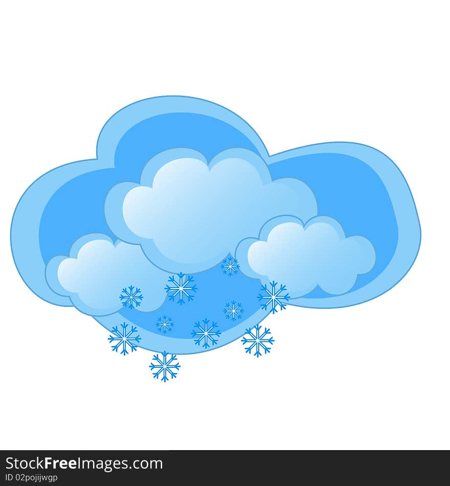 Image with the snow coming from the blue clouds on a white background. Image with the snow coming from the blue clouds on a white background