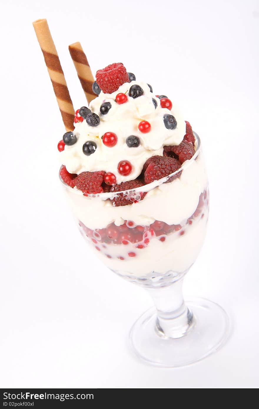 Whipped cream with different kinds of fruit