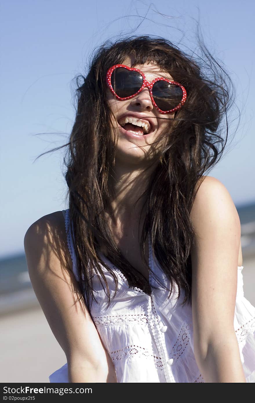 Portrait of happy young woman with stylish sunglasses smile. Portrait of happy young woman with stylish sunglasses smile