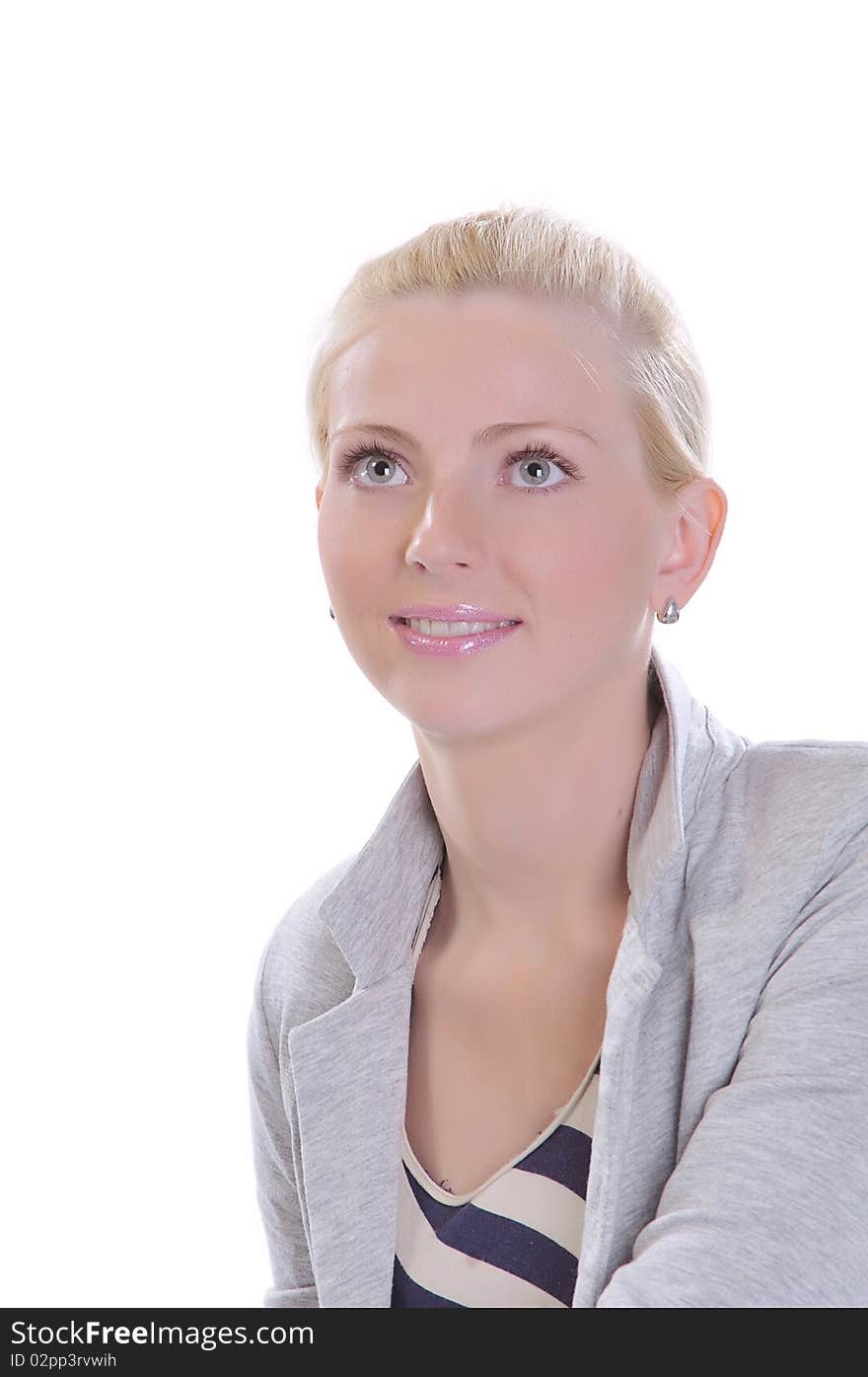 Portrait of a young woman isdolated on white