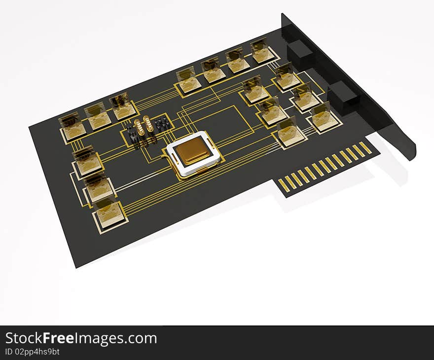 Gold 3d notebooks and processor on electronic board. Gold 3d notebooks and processor on electronic board.