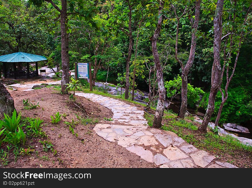 Stone walkway to Wang Bua Ban waterfall on Doi Suthep mountain, Chiang Mai. Thailand. Stone walkway to Wang Bua Ban waterfall on Doi Suthep mountain, Chiang Mai. Thailand.