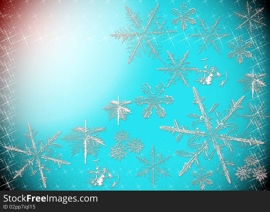 Christmas blue background with snowflakes