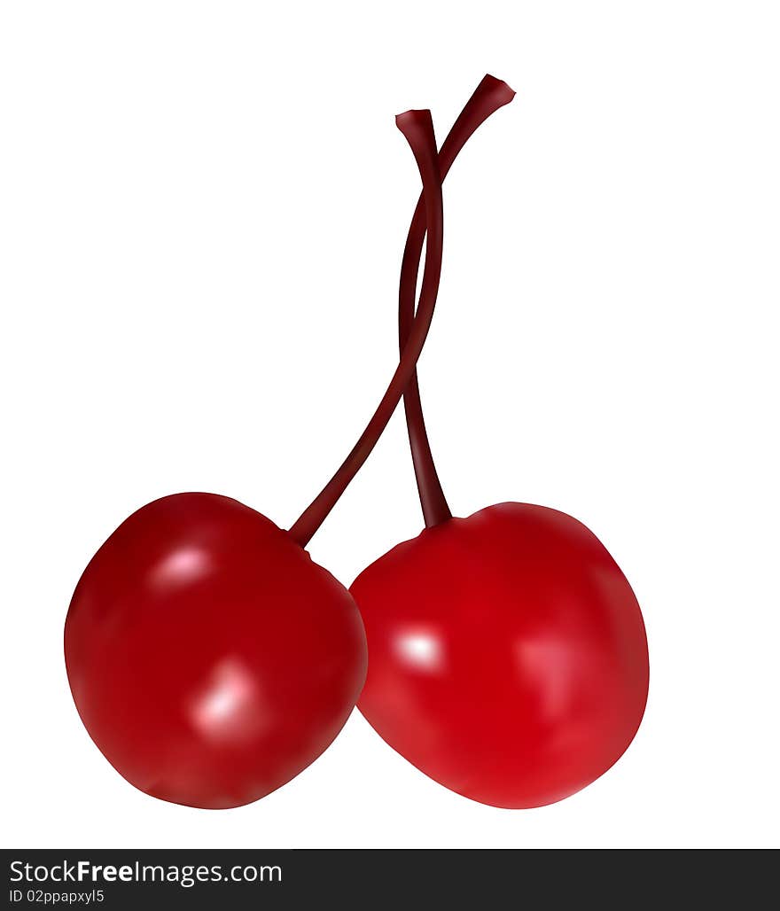 Illustration of the ripe cherry over white background