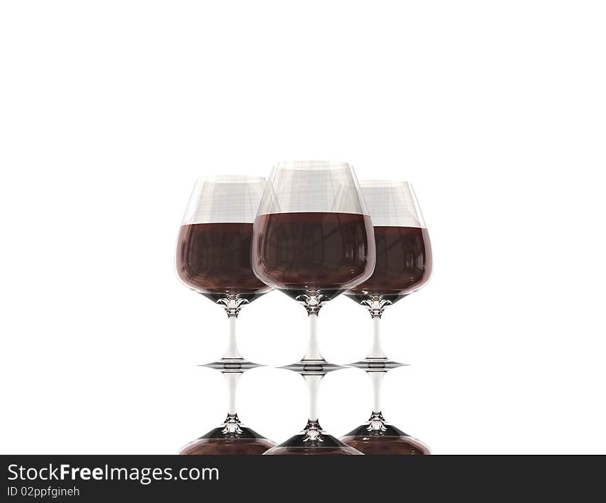 Pure glass collection with wine with reflection