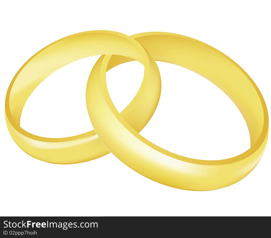 Illustration of the two gold wedding rings over white background