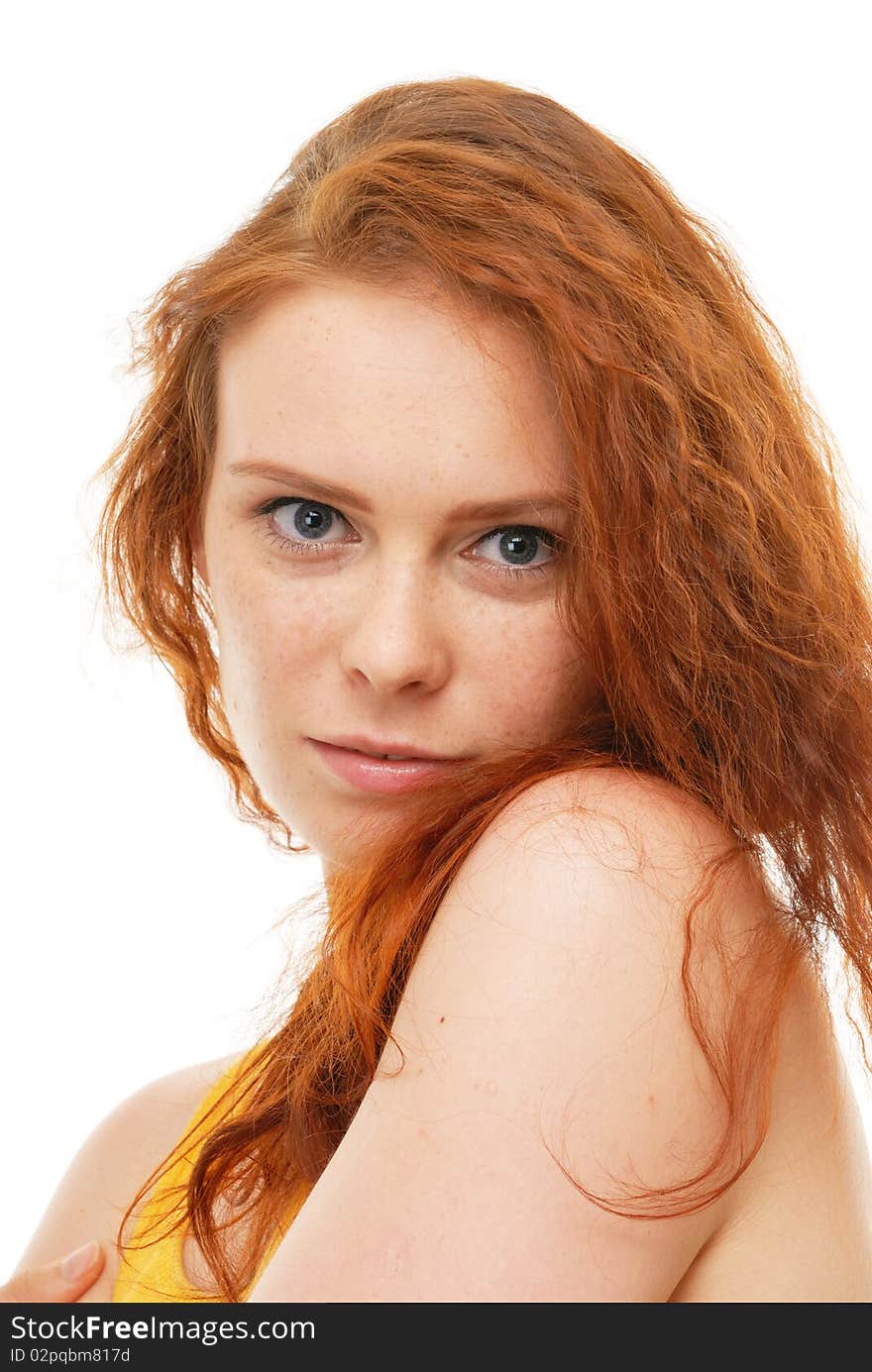 Redhead girl poses in the studio. Redhead girl poses in the studio