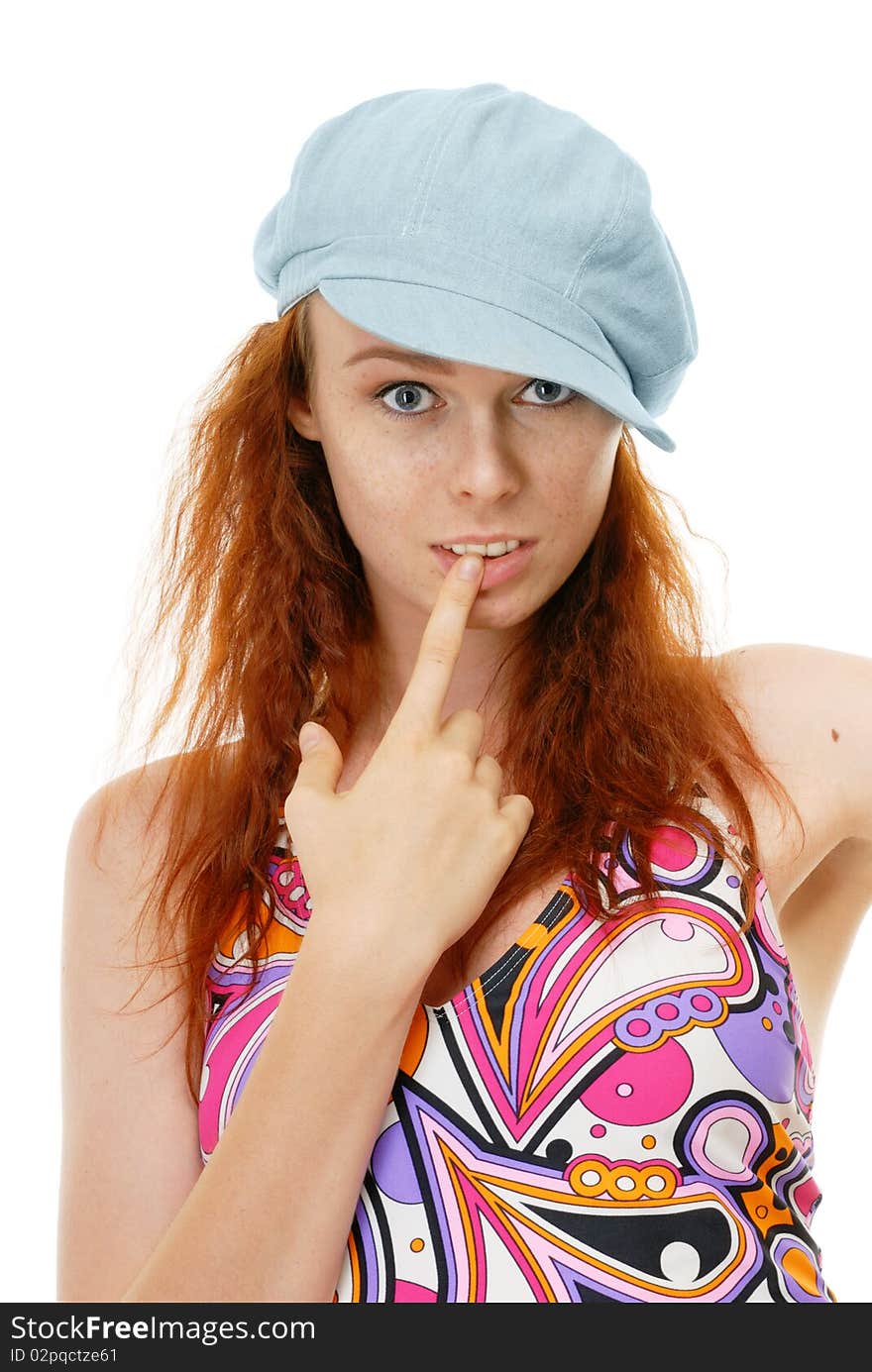 Redhead girl poses in the studio. Redhead girl poses in the studio