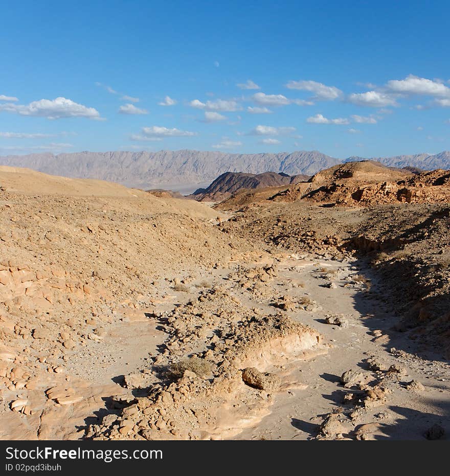 Dry creek in rocky desert