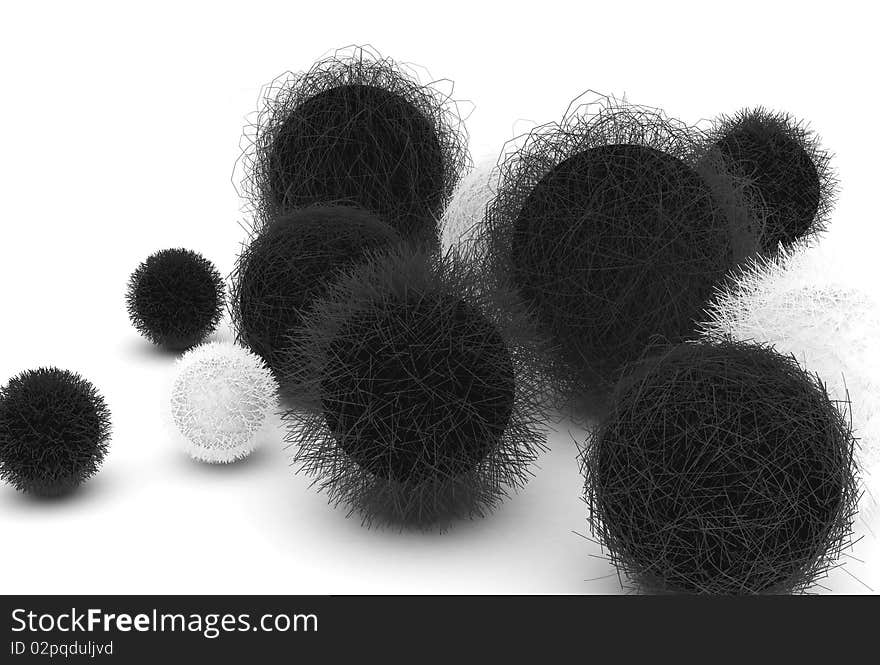 Black and white fur balls