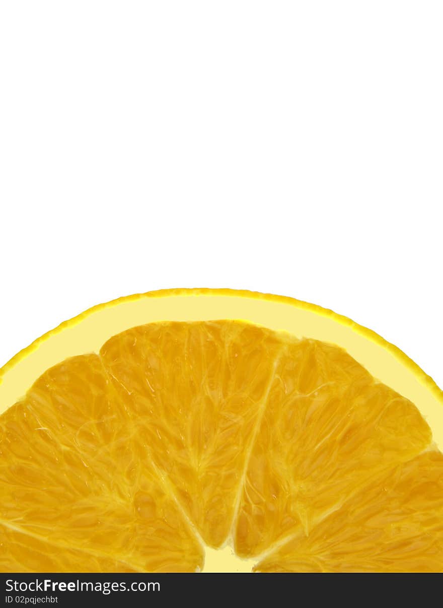 Closeup of sliced orange on white background